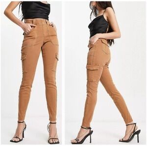 SPANX Stretch Twill Ankle Cargo Pants Honey Glow Brown Canvas Small Skinny NWT